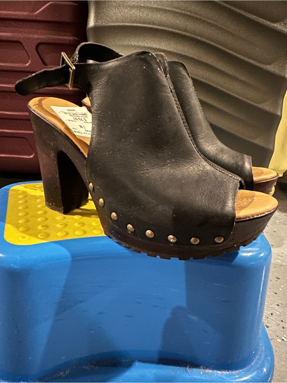 Free people Black Leather Platform Peep-Toe Heels - Women